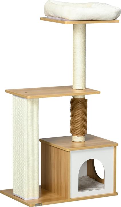 PawHut Graffiatoio (114 cm, Natura, Bianco, Rovere, Crema)