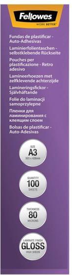 Immagine prodotto Fellowes Foglio di laminazione A3 80 mic autoadesivo - 100 pezzi (A3, 100 Pezzo/i, 160 µm)