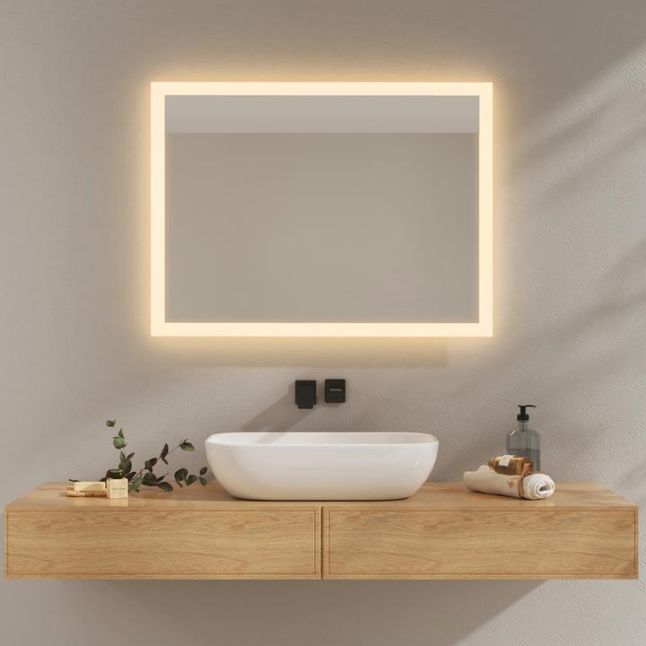 Produktbild Emke Badspiegel mit Beleuchtung 80*60cm, Warmweiss3000K, Dimmbar, Wand Schalter
