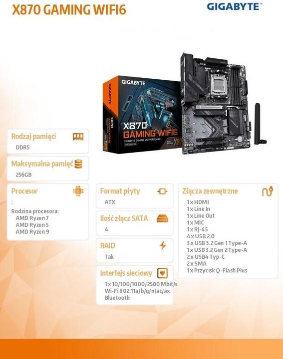 Actual product image Gigabyte X870 GAMING WIFI6 (AM5, AMD X870, ATX)