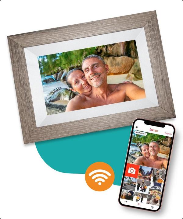 Actual product image fotolijst met WiFi en Frameo App Fotokader - 8 inch - Pora HD+ -IPS Display Bruin/Hout - Micro SD - (8", 1280 x 800 pixels)