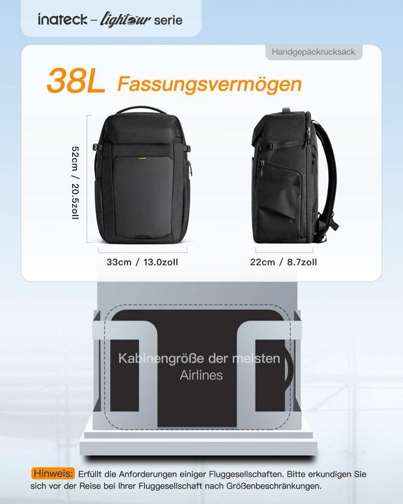 Immagine prodotto Inateck Zaino per notebook BP03008 nero 38L (38 l)