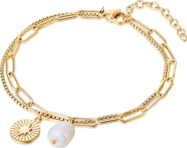 Image du produit Valero Pearls Femme Acier inoxydable Perle d'eau douce de culture or jaune 17,0 cm Longueur de base + 3,0 cm (17 cm, Acier inoxydable)