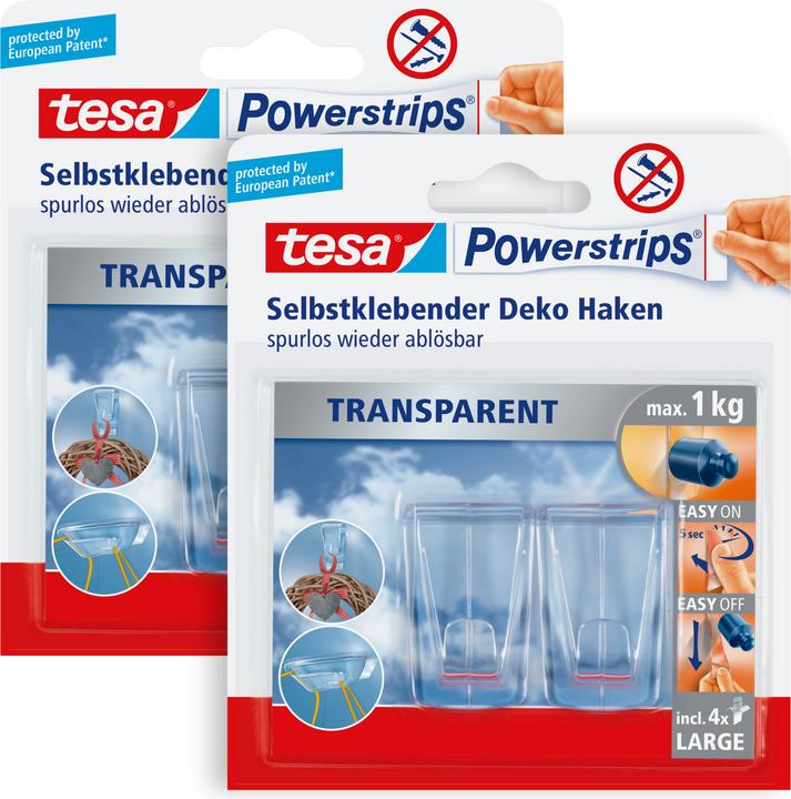 Actual product image tesa Powerstrips Transparent Deco Hook LARGE