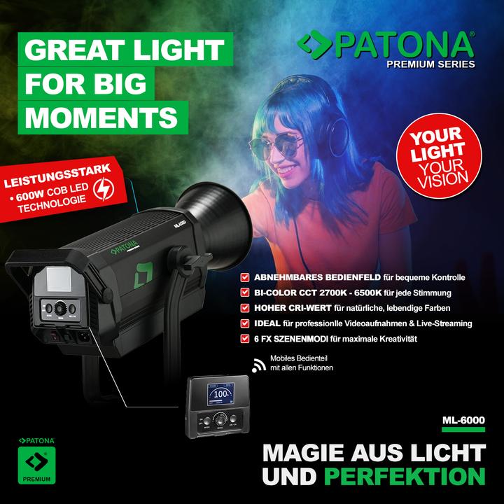 Produktbild Patona Premium LED professionelles Fotolicht Videolicht LED 600W COB ML-6000 inkl. Tragetasche