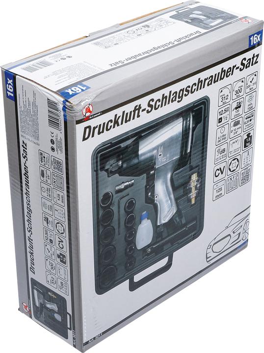 Actual product image BGS Air Impact Wrench with Tool Set 12.5 mm (1/2") 312 Nm 16 pcs. (Air blast)