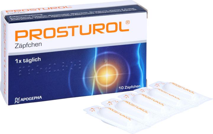 Apogepha PROSTUROL Zäpfchen bei Prostatitis und gutartiger Prostatavergrösserung, 10 St. Zäpfchen (Intimwaschlotion)