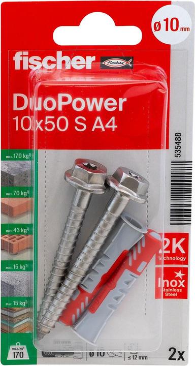 Actual product image Fischer SB Nylon plug Duopower with screw A4 (2 pcs.)