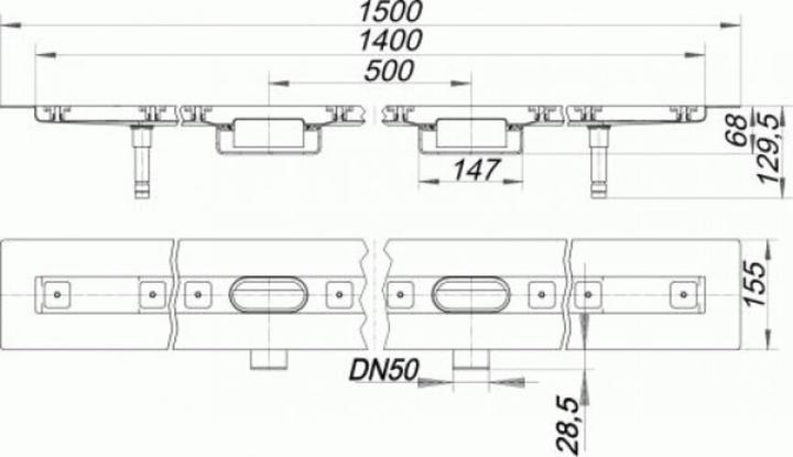 Produktbild Dallmer Duschrinne CeraLine Nano F 1400mm, 524720, DN 50 Bauhöhe 68mm (1640 mm)