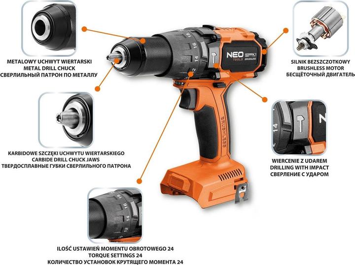 Image du produit Neo Perceuse-visseuse sans balai avec puissance de frappe Energy+ de 100 Nm (Fonctionnement sur batterie)