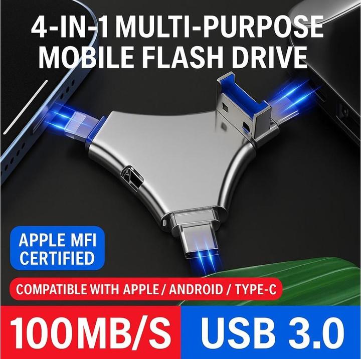 Produktbild PowerGuard 4-in-1 USB-C & Lightning MicroUSB 128GB FlashDrive USB 3.0 OTG Adapter (Micro USB, USB-A, USB Typ C, Lightning, Micro USB)