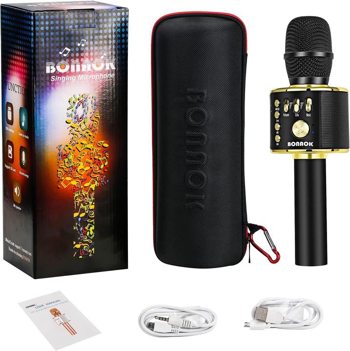 Immagine prodotto Bonaok Microfono per karaoke, Q37-Oro nero