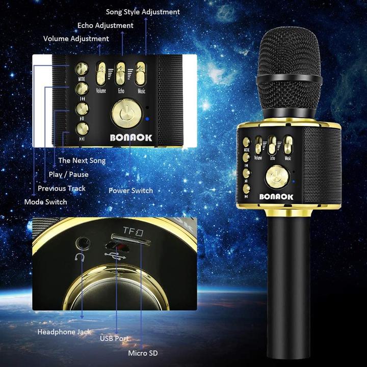 Immagine prodotto Bonaok Microfono per karaoke, Q37-Oro nero
