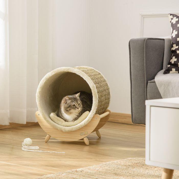 Produktbild Swisshandel24 Katzenhöhle Katzenbett mit Regal Katzenhaus Katzenhütte mit Kratzunterlage Indoor Kiefernholz Flanel (Katze)