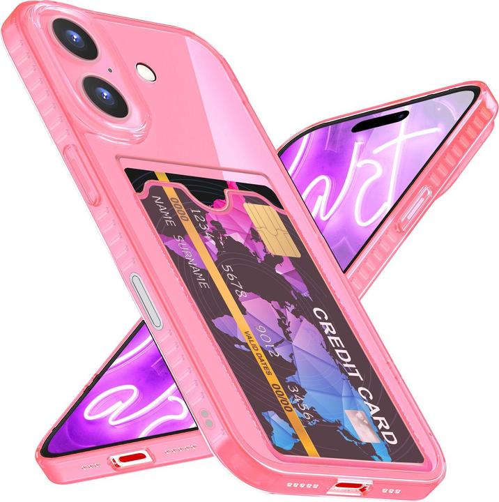 Produktbild Nalia Klar Transparente Neon Silikon Hülle Kartenhalter (Apple iPhone 16)