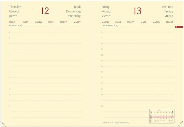 Nährwerte und Zutaten Quo Vadis Agenda Daily PRE ML Silk 2023 617016Q marine, 1T/S, 8,5x13cm (8.5 x 13 cm, Englisch, Französisch, Italienisch, Niederländisch, Deutsch)