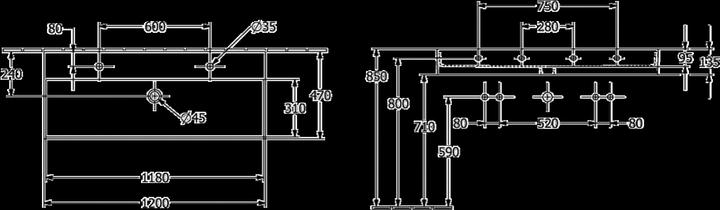 Produktbild Villeroy & Boch V&B Waschtisch 2.0 MEMENTO 1200x470mm m ÜL f 2x 1-L Arm graphite C+ (470 mm, 1200 mm)