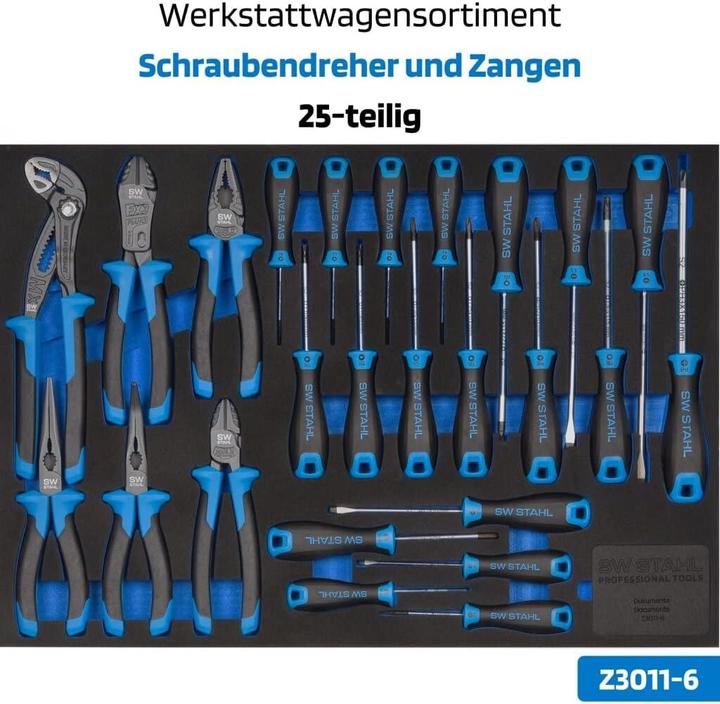 Produktbild SW-Stahl Z3111 Profi Werkstattwagen TT801 schwarz I 8 Schubladen I 5 Schubladen gefüllt I 341 teilig (341 x)