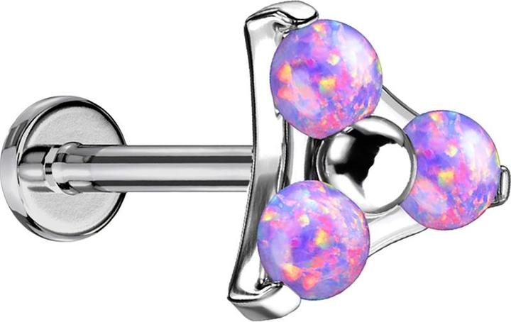 Star Piercing Micro Threadless Labret silber Dreieck drei Opale violett (Titan G23, ohne Messing)