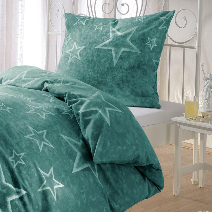 Produktbild BettwarenShop Grüne Sterne (Bettwäsche Set, 155 x 220 cm, 80 x 80 cm)