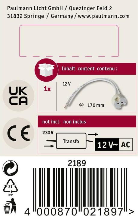 Immagine prodotto Paulmann Presa universale G4/GX5.3/GY6.35