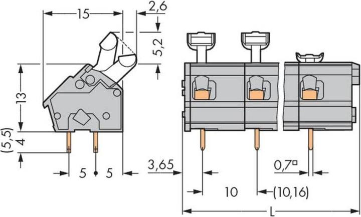 Actual product image Wago 256-604 Terminal block for printed circuit boards 0.08-2.5 qmm grey