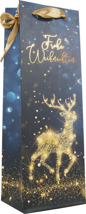 Produktbild Idena Flaschentasche Weihnachten schwarz/gold 12x9x36cm (Geschenktüte)