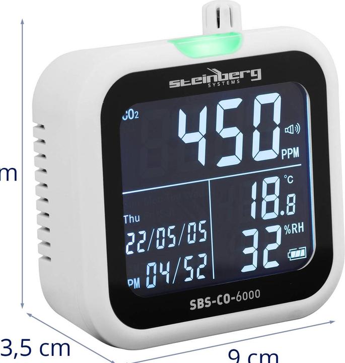 Produktbild Steinberg CO2 Messgerät CO2 Messer Kohlendioxid Messgerät Thermo Hygrometer NDIR Sensor