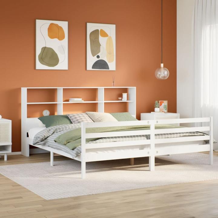 Produktbild VidaXL Massivholzbett Holzbett Bett mit Regal ohne Matratze Weiss 180x200cm (180 x 200 cm)