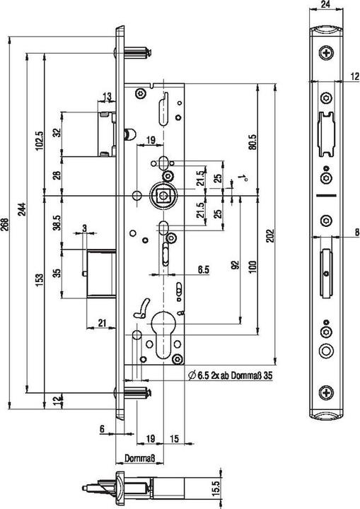 Produktbild BKS Panik-Rohrrahmen-Einsteckschloss B 1821 B DIN links / rechts 24/268/34/92/9 mm U-Stulp