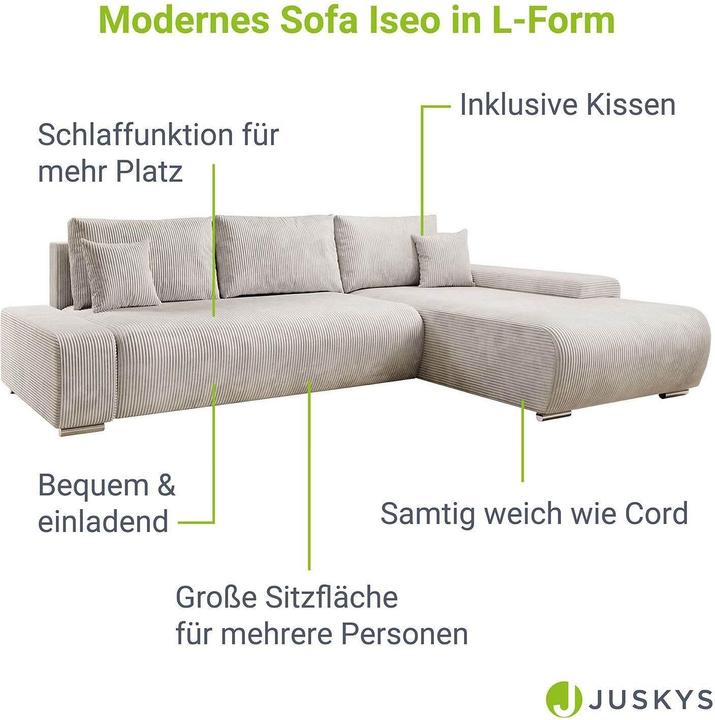 Actual product image Juskys Sofa Iseo right with sleep function (Corner sofa)