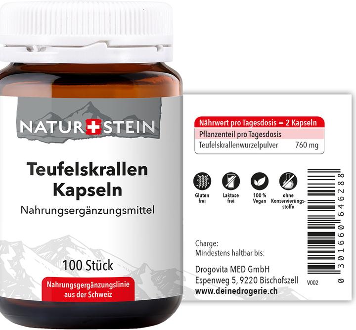Nährwerte und Zutaten Naturstein Teufelskrallen (100 Stück, Kapseln, 149 g)