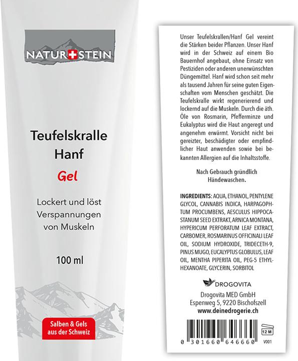 Nutritional values and ingredients Naturstein Teufelskrallen Hanf Gel (1 x, 100 ml, 111 g)