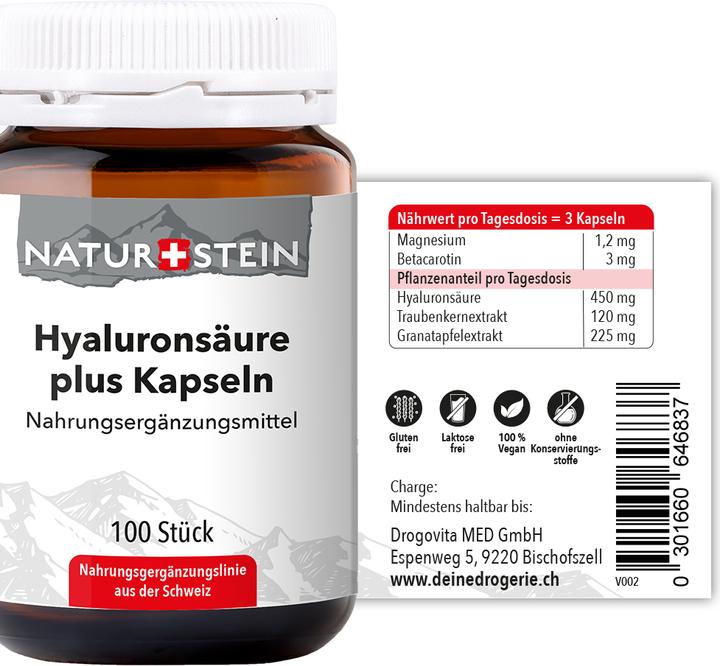 Nährwerte und Zutaten Naturstein Hyaluronsäure plus (100 Stück, Kapseln, 136 g)