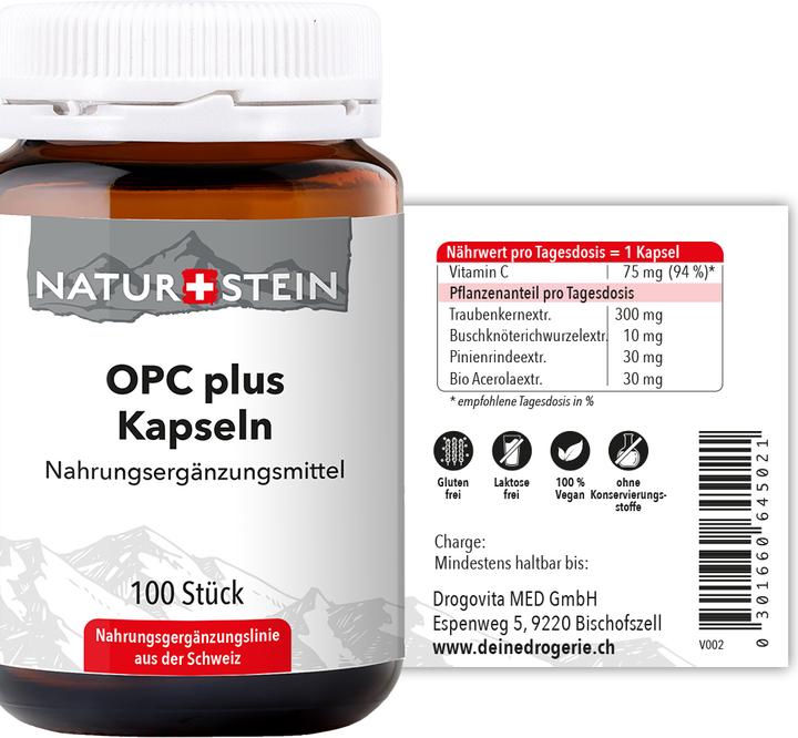 Nährwerte und Zutaten Naturstein OPC plus (100 Stück, Kapseln, 153 g)