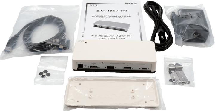 Produktbild Exsys USB 3.2 HUB 4-Port inkl.Netzt. 12V/3 15KV ESD Surge Protection & 3KV Opto (USB-B, 4 Ports)