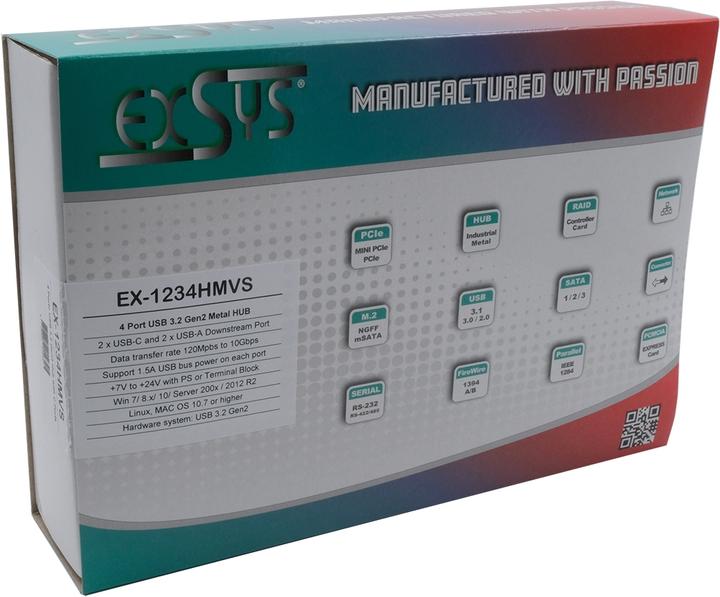 Actual product image Exsys GmbH USB 3.2 Gen2 Metal HUB with 4 Ports 2 x USB-C and 2 x USB-A Connector (USB-C, 4 Ports)