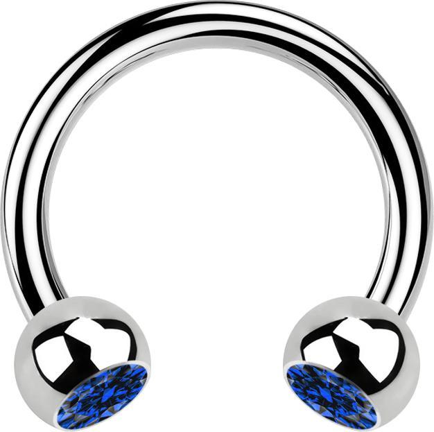 Produktbild Star Piercing Circular Barbell silber mit zwei Kugeln Kristall dunkelblau (ohne Messing, Chirurgenstahl 316L)