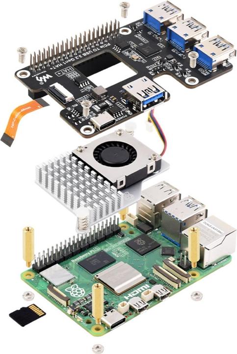 Image du produit WaveShare PCIe vers USB 3.2 HAT+ pour Raspberry Pi 5