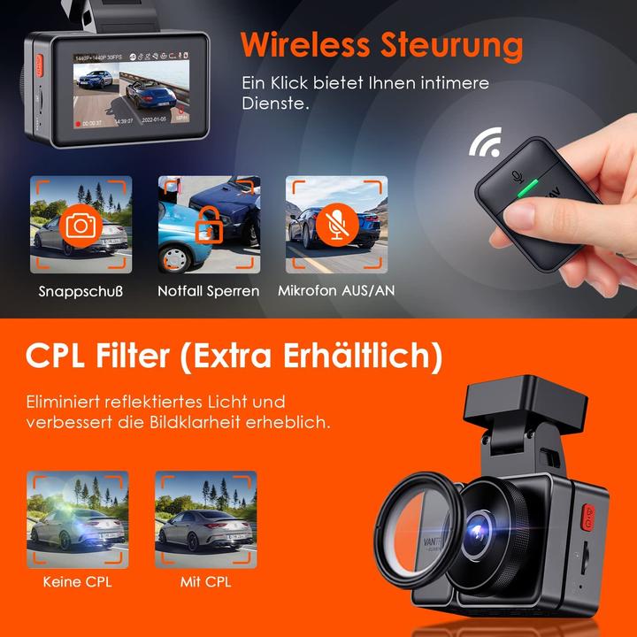 Produktbild Vantrue E2 Dual 1944P Dashcam (Eingebautes Mikrofon, Nachtsicht, Eingebautes Display)