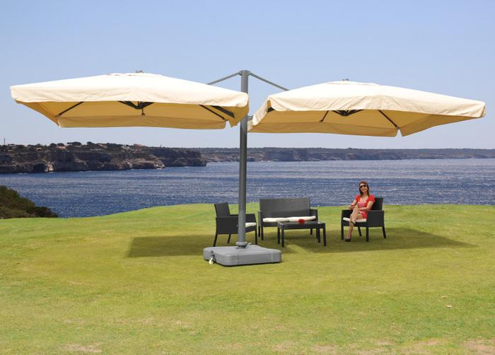 Produktbild Swisshandel24 Gastronomie-Alu-Luxus-Doppel-Ampelschirm, Pergola-Markise-Effekt, 6,2x3m Polyester 50kg - creme-beig (6.20 m)