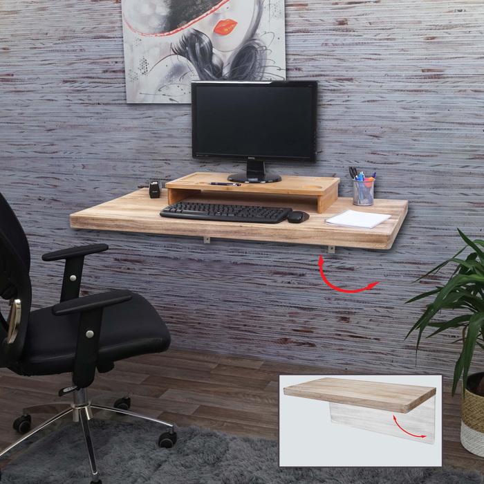 Actual product image Swisshandel24 Wall table, folding wall table Wall shelf Table, folding solid wood 120x60cm natural colour (120 x 60 cm)