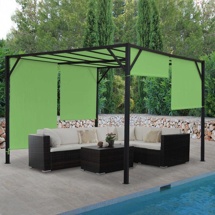 Produktbild Swisshandel24 Pergola Baia, Garten Pavillon Terrassenüberdachung, stabiles 6cm-Stahl-Gestell + Schiebedach grün - (405 cm, 405 cm)
