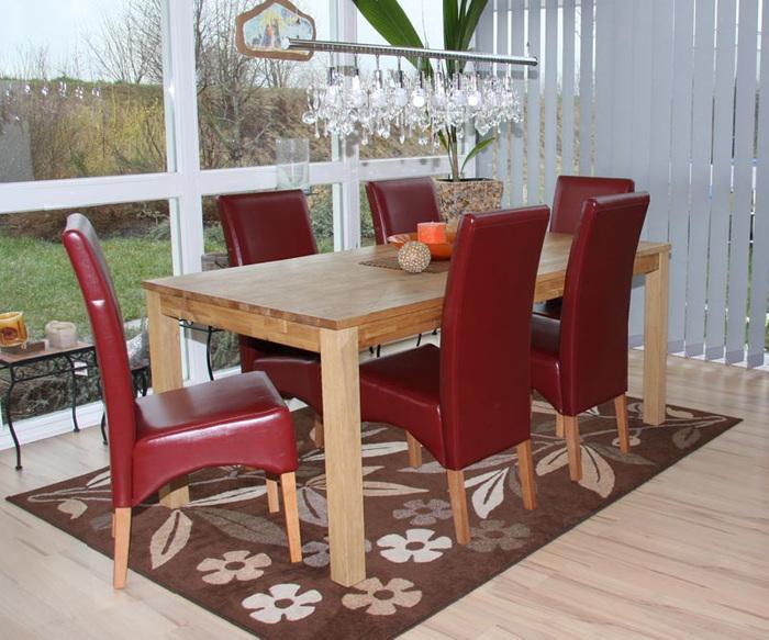 Produktbild Swisshandel24 6x Esszimmerstuhl Küchenstuhl Stuhl Latina, LEDER rot, helle Beine
