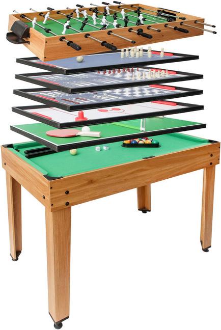 Produktbild Swisshandel24 Tischkicker, Tischfussball Billard Hockey 7in1 Multiplayer Spieletisch, MDF 82x107x60cm Eiche-Opti