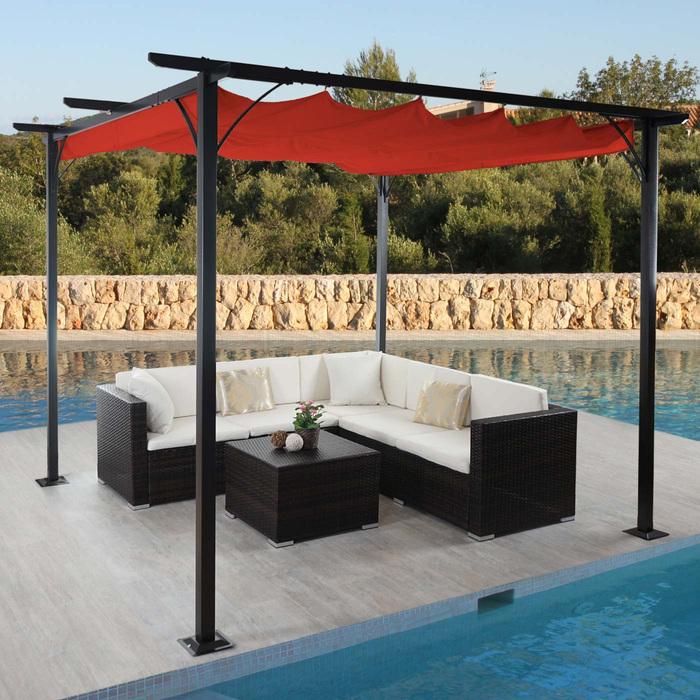 Produktbild Swisshandel24 Pergola HWC-C42, Garten Pavillon, stabiles 6cm-Gestell + Schiebedach - 3,5x3,5m terrakotta (350 cm, 350 cm)