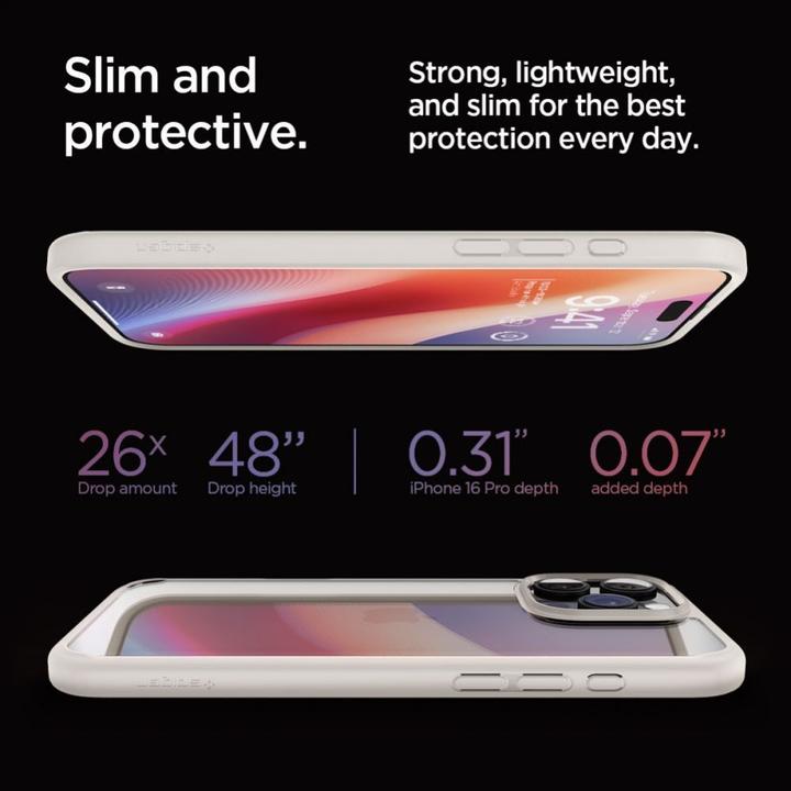 Actual product image Spigen Ultra Hybrid iPhone 16 Pro natural titanium/tytanowy ACS08127 (Apple iPhone 16 Pro)