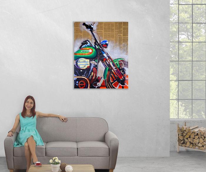 Produktbild Swisshandel24 Ölgemälde Motorrad, 100% handgemaltes Wandbild Gemälde XL, 100x80cm (100 x 80 cm)