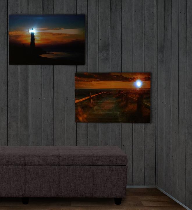 Produktbild Swisshandel24 2x LED-Bild Leinwandbild Leuchtbild Wandbild 60x40cm, Timer - Sea (60 x 40 cm)