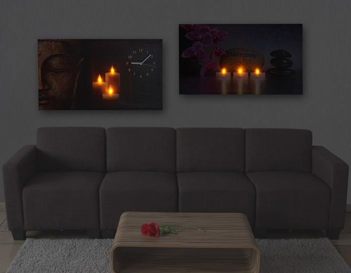 Produktbild Swisshandel24 2x LED-Bild, Leinwandbild Leuchtbild Wandbild, Timer Buddha/Harmony Wanduhr 70x40cm (70 x 40 x 3 cm)